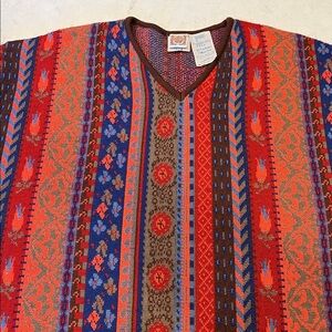 Oilily Vintage Italian Wool Colorful Tulip and Striped‎ V-Neck Sweater Size M